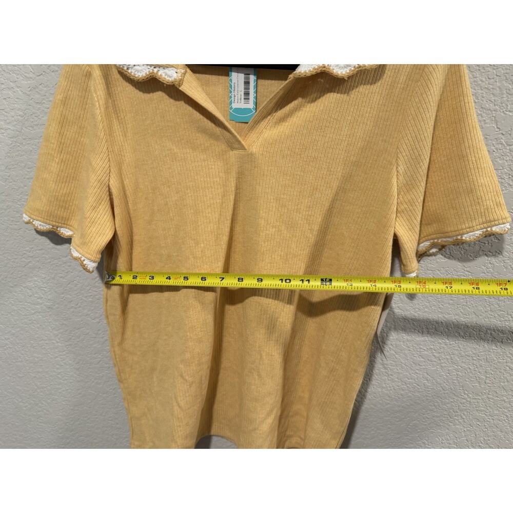 design history top Meem Embroidered Knit Collared Top Size Large Yellow NWT - Picture 10 of 10